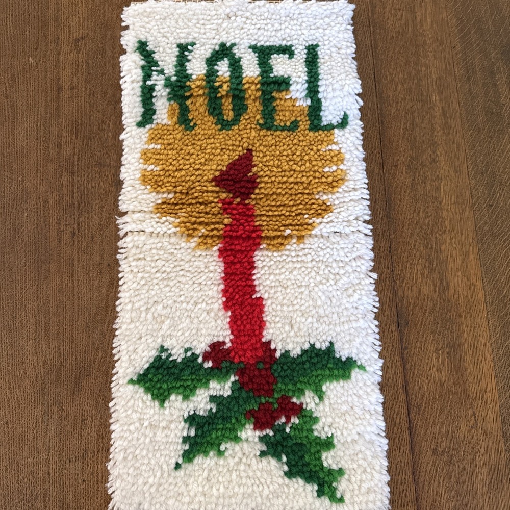Vintage Christmas Latch Hook Rug Wall Hanging 12 X 26 Complete Noel